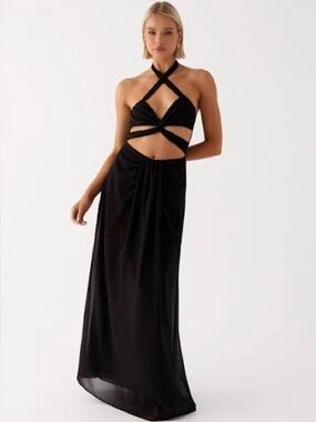 Peppermayo Black Backless Halter Maxi Dress